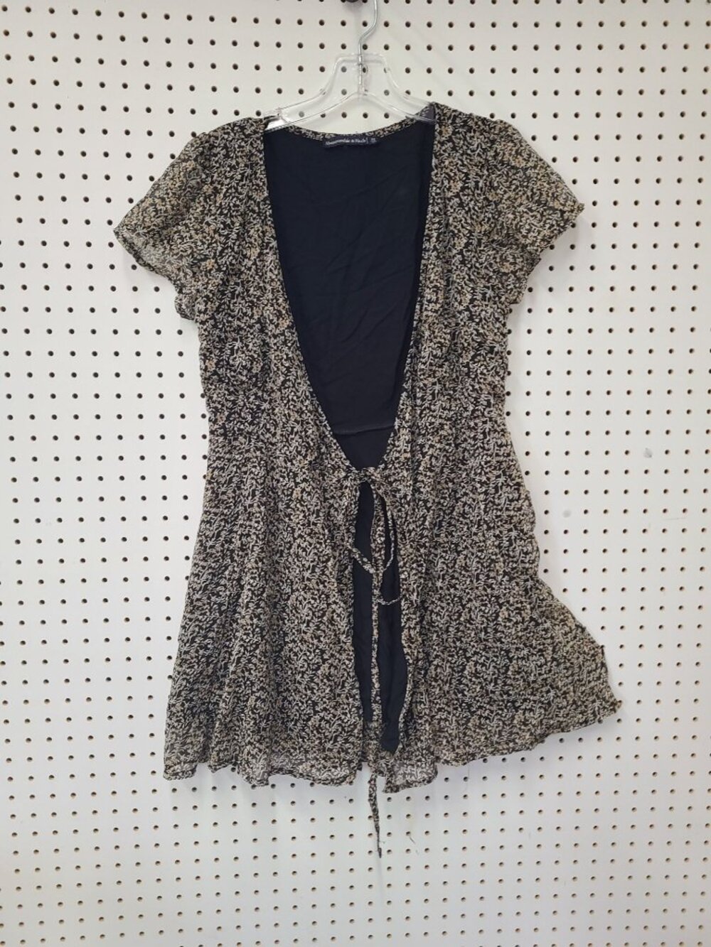 Abercrombie & Fitch Black Floral Mini Dress XS Short Sleeve Tie Waist